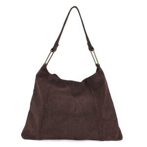 VILENCA Dark Brown Suede Slouchy Hobo Bag With Stitching Details